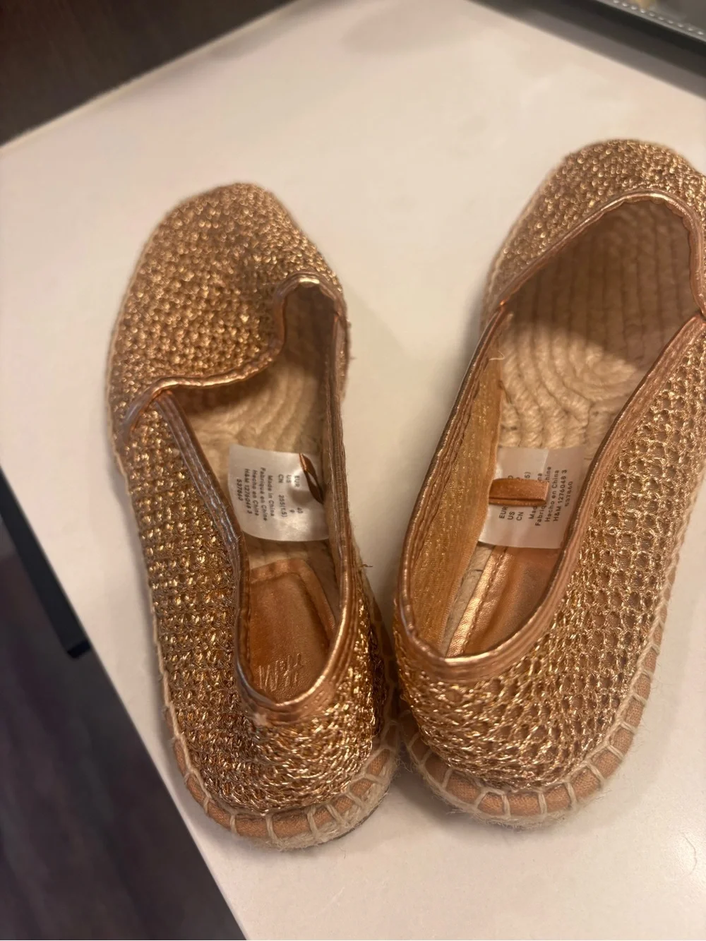 Women's Metallic Gold Woven Espadrille Slip-On Shoes